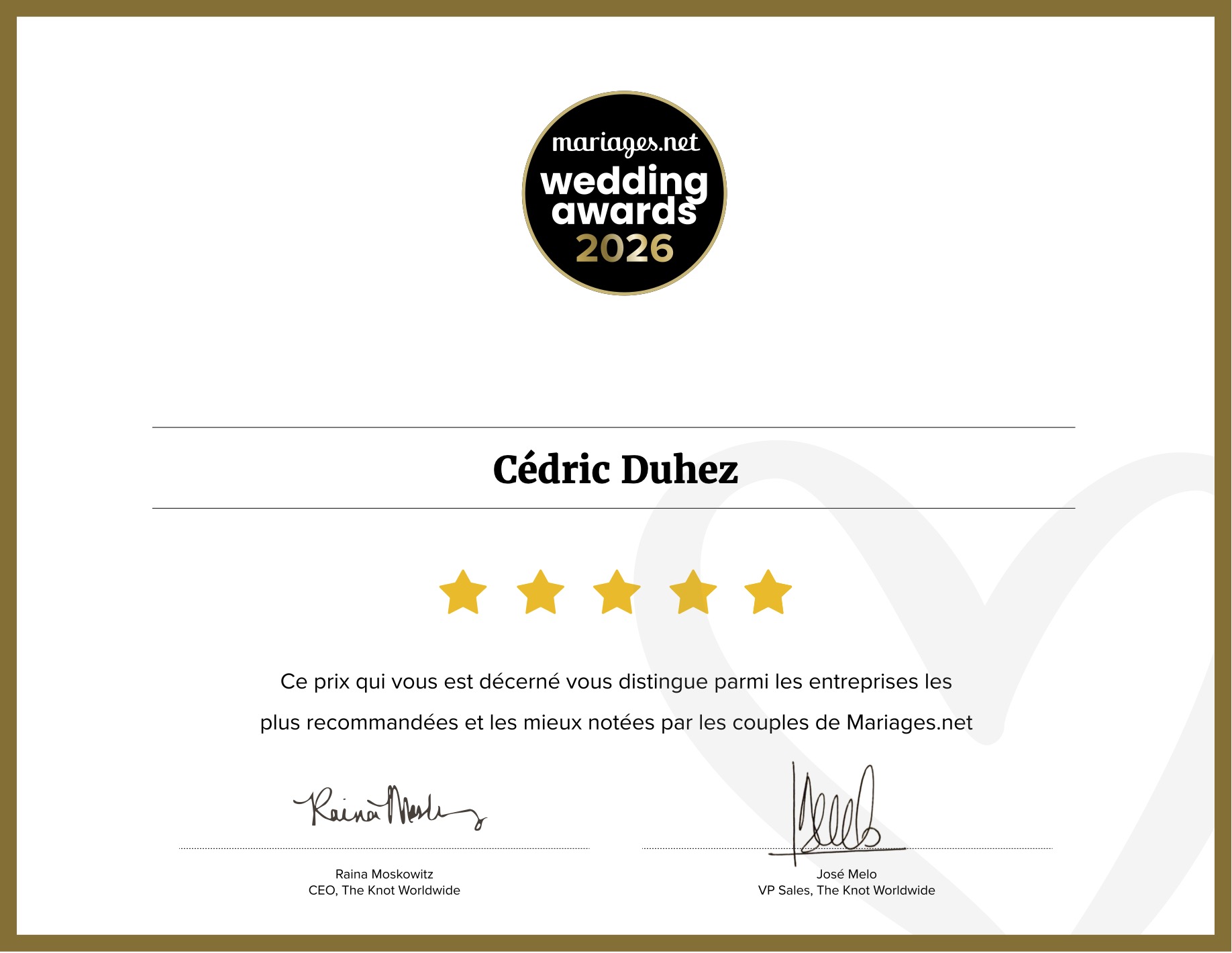 Photographe de mariage à Lille – Wedding Awards 2026